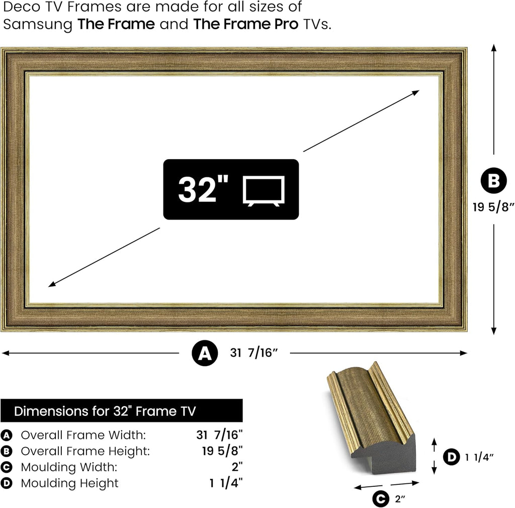 Industrial Brass 32' Slim Deco TV Frame - Compatible ONLY with Samsung The Frame TVs (Fits 2021-2025, LS03A, LS03B, LS03C, LS03D, LS03FA)