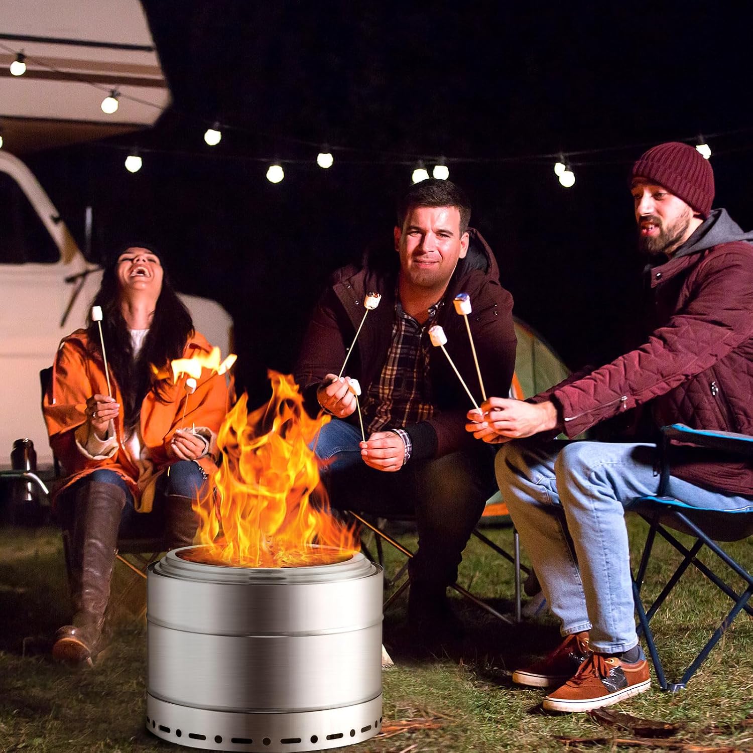 Large Smokeless Fire Pit 26' with Stand Wood Burning Stainless Steel Outside Firepits for Outdoor Backyard Patio Garden Picnic Camping Bonfire