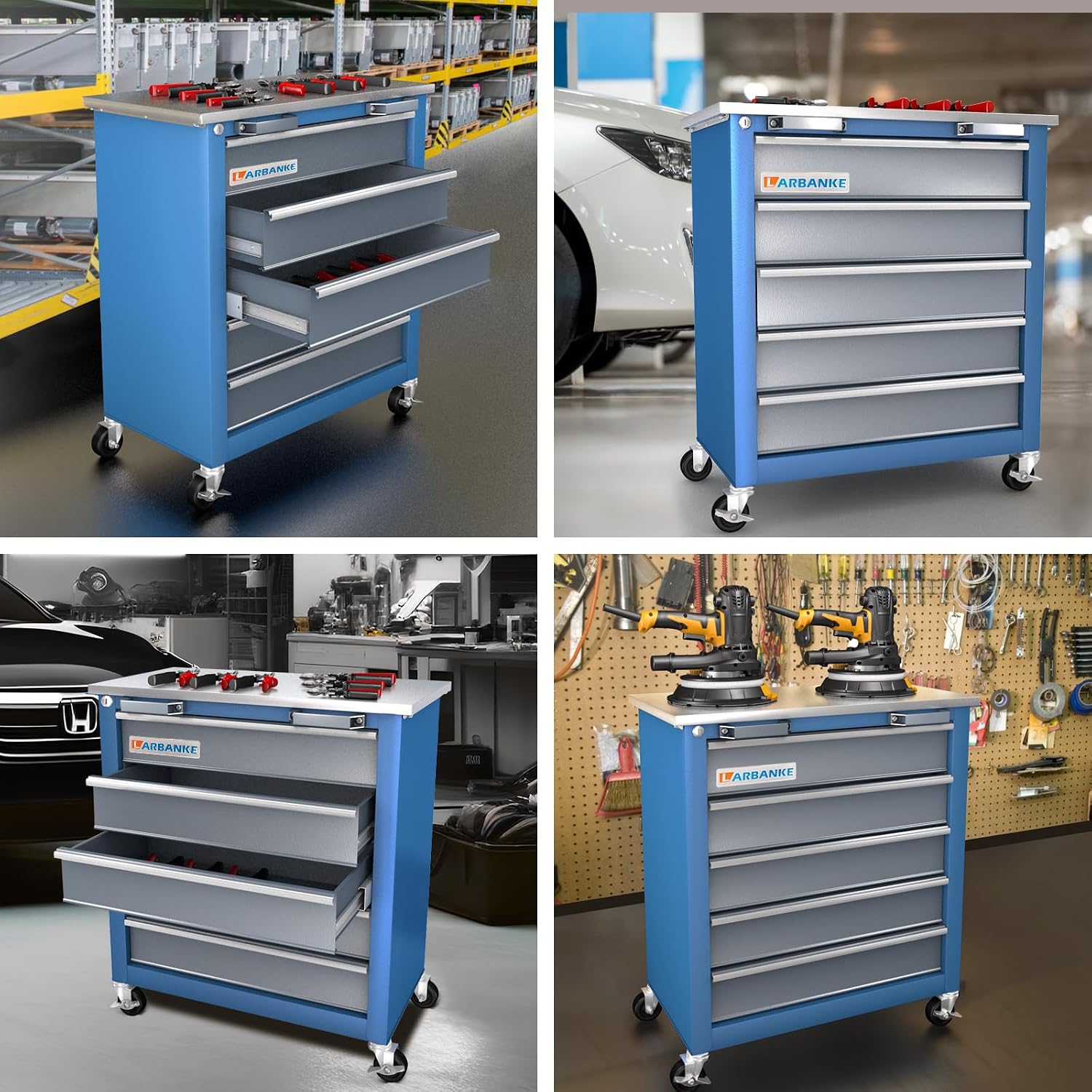 LARBANKE 5-Drawer Rolling Tool Chest,Locking Metal Tool Cabinet with Drawer Liners,Non-Slip Pearl Cotton Mat,360° Wheels for Easy Move,Can be Used in Combination with The Seven-Drawer Tool Cabinet
