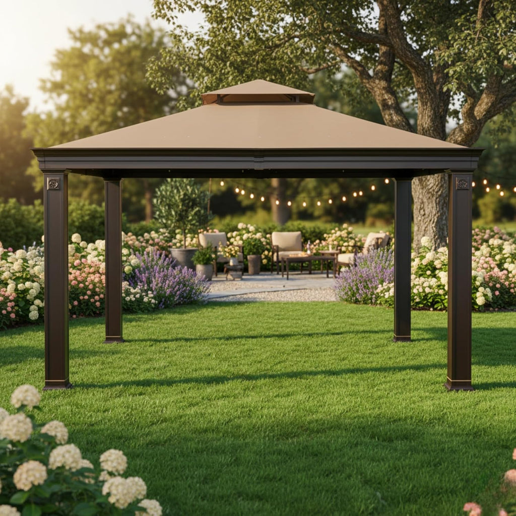 Garden Winds Reinforced RipLock 350 Replacement Canopy Top Cover Compatible with Tivering 10' x 12' Gazebo Model L-GZ025PCO7A - Beige
