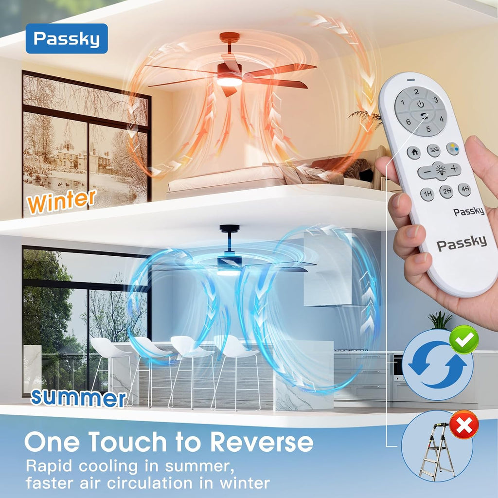 Passky Ceiling Fans with Lights, 60 inch Ceiling Fan with Light and Remote Control, 3CCT, Dimmable, Reversible, Noiseless, Black Contemporary Ceiling Fan for Bedroom, Living Room