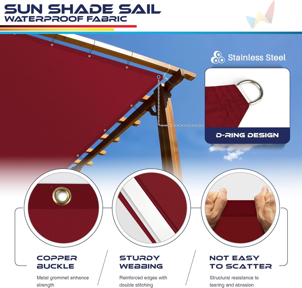 Windscreen4less 12' x 16' Waterproof Sun Shade Sail Straight Edge Outdoor Canopy Cover UV Block for Lawn Patio Backyard Garden Deck Pergola (Red)