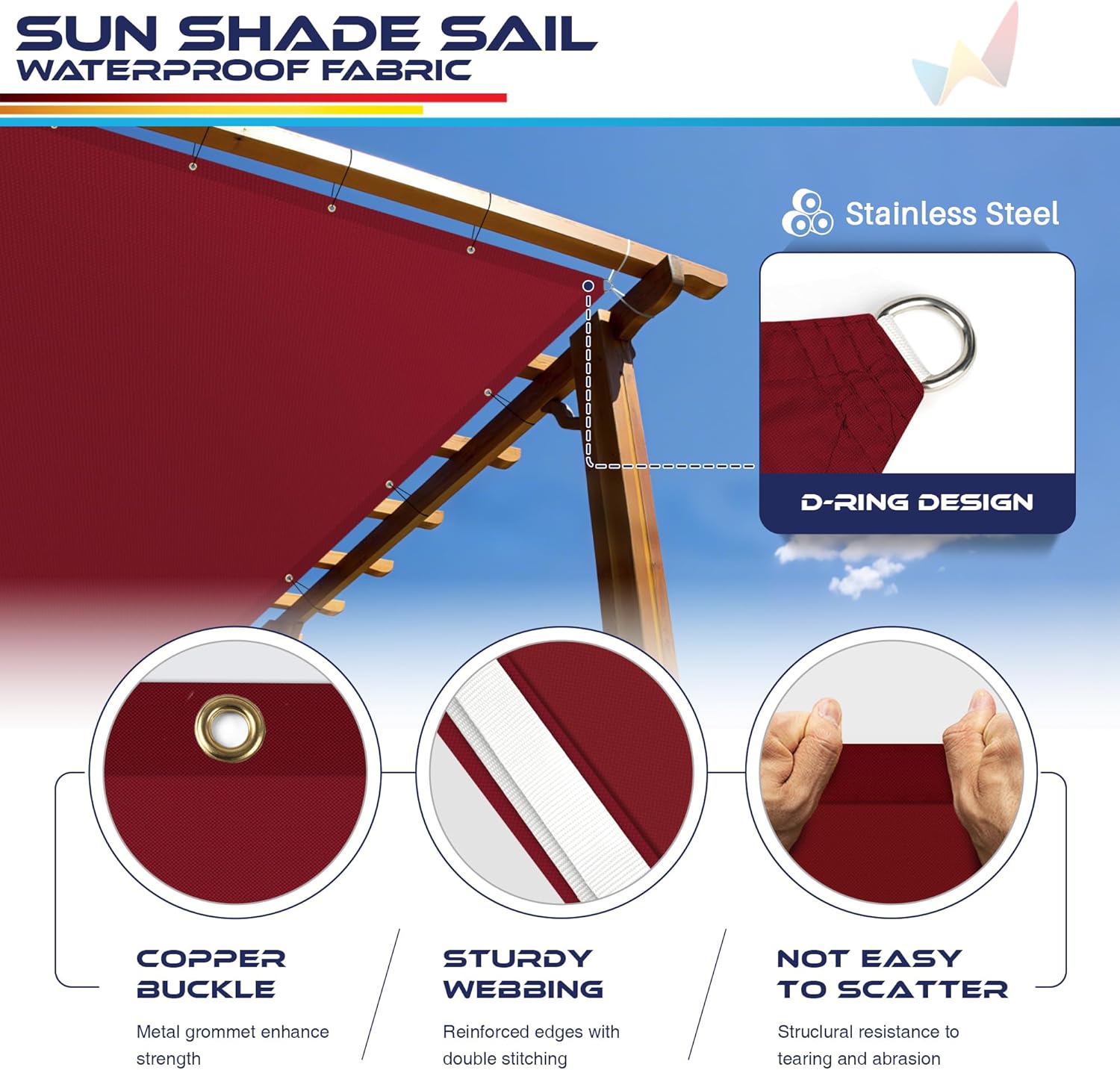 Windscreen4less 12' x 16' Waterproof Sun Shade Sail Straight Edge Outdoor Canopy Cover UV Block for Lawn Patio Backyard Garden Deck Pergola (Red)