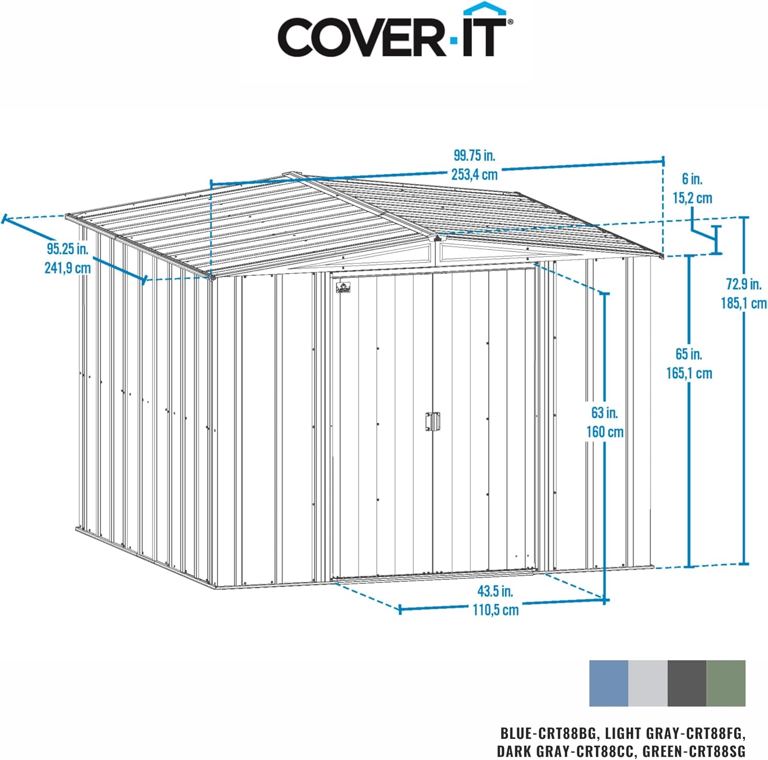 8x8 Metal Outdoor Galvanized Steel Storage Shed with Sliding Double Lockable Doors for Backyard or Patio Storage of Bikes, Grills, Supplies, Tools, Toys, for Lawn, Garden, and Camping, Dark Grey