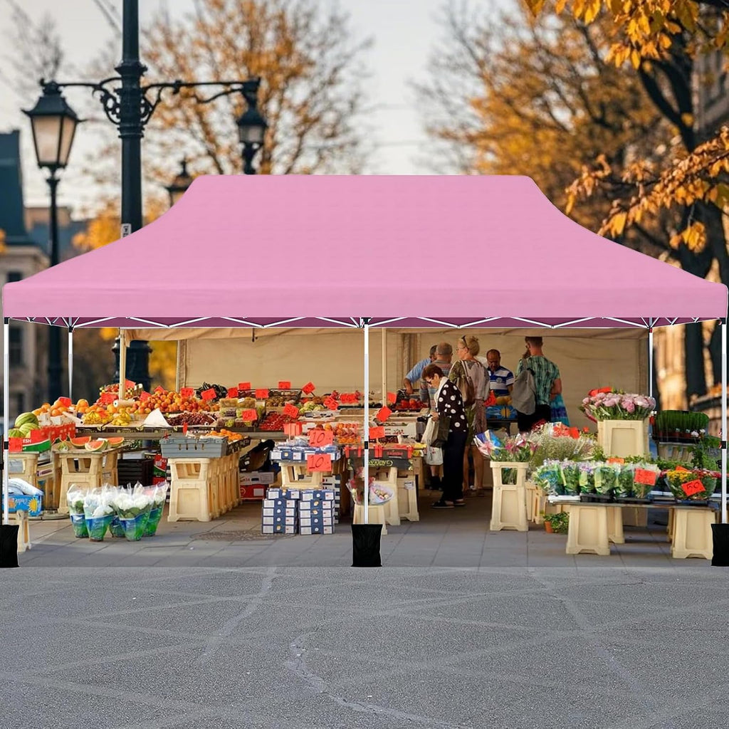 Tangkula 10x20 Ft Pop Up Canopy, Instant Setup Tent with 6 Sandbags, 12 Stakes & 6 Ropes, UPF 50+ Portable Outdoor Canopy Tent with Carrying Bag for Camp, Beach, Patio (Pink)
