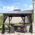 10x10 Outdoor Patio Gazebo, Heavy Duty Soft Top Gazebo with Shelves and Netting, Waterproof Canopy Gazebo with Galvanized Steel Frame and Double Roof, Metal Gazebo for Deck, Backyard, Porch (Gray)