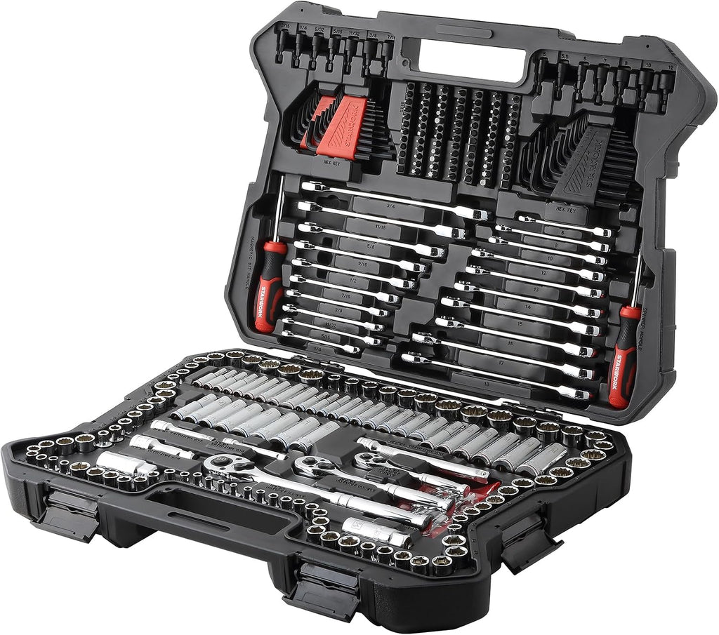 STARWORK TRUE MECHANIC 303-Piece Mechanics Tool Set and Socket Set, 1/4', 3/8', 1/2' Drive, Professional, SAE/Metric