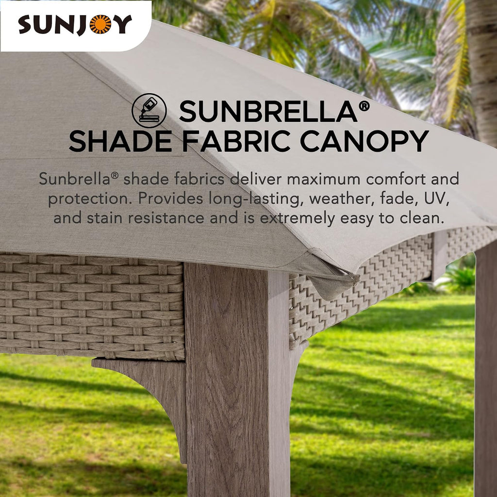 Sunjoy 11 ft. x 13 ft. Gazebo with Sunbrella Shade Fabric Canopy Roof, Outdoor Patio Steel Frame 2-Tier Soft Top Gazebo with All Aluminum Posts,5 Years Non-Fading Burlywood
