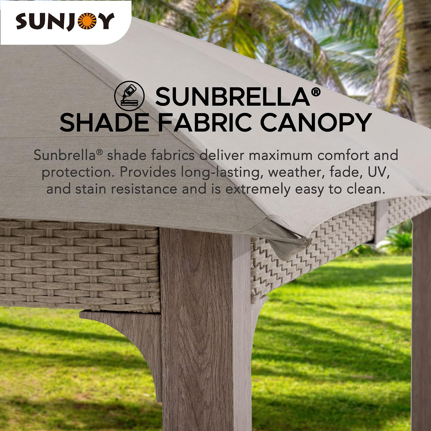Sunjoy 11 ft. x 13 ft. Gazebo with Sunbrella Shade Fabric Canopy Roof, Outdoor Patio Steel Frame 2-Tier Soft Top Gazebo with All Aluminum Posts,5 Years Non-Fading Burlywood
