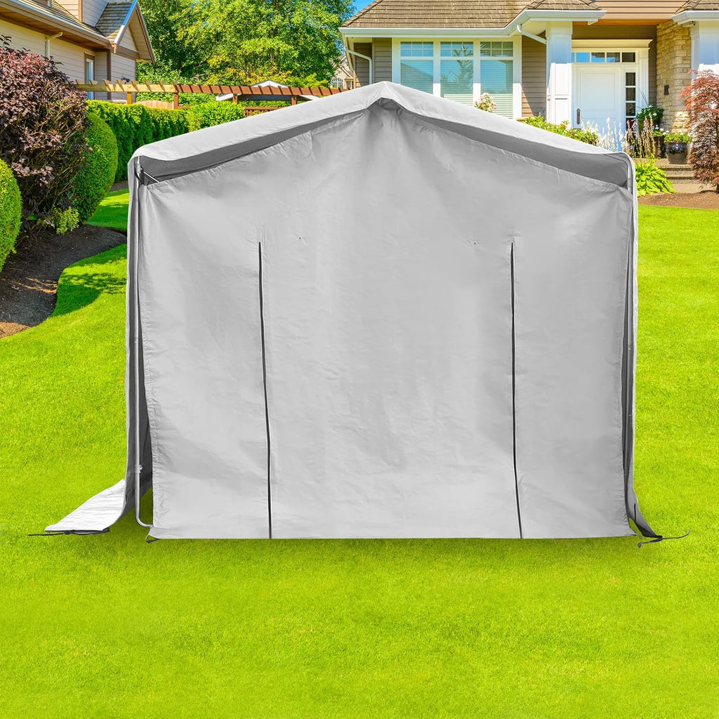 8X8Ft Portable Car Port with Roll-Up Windows Reinforced Portable Garage Heavy Duty Carport Shelter Car Canopy for Outdoor Garden (Grey, 8x8x8Ft)