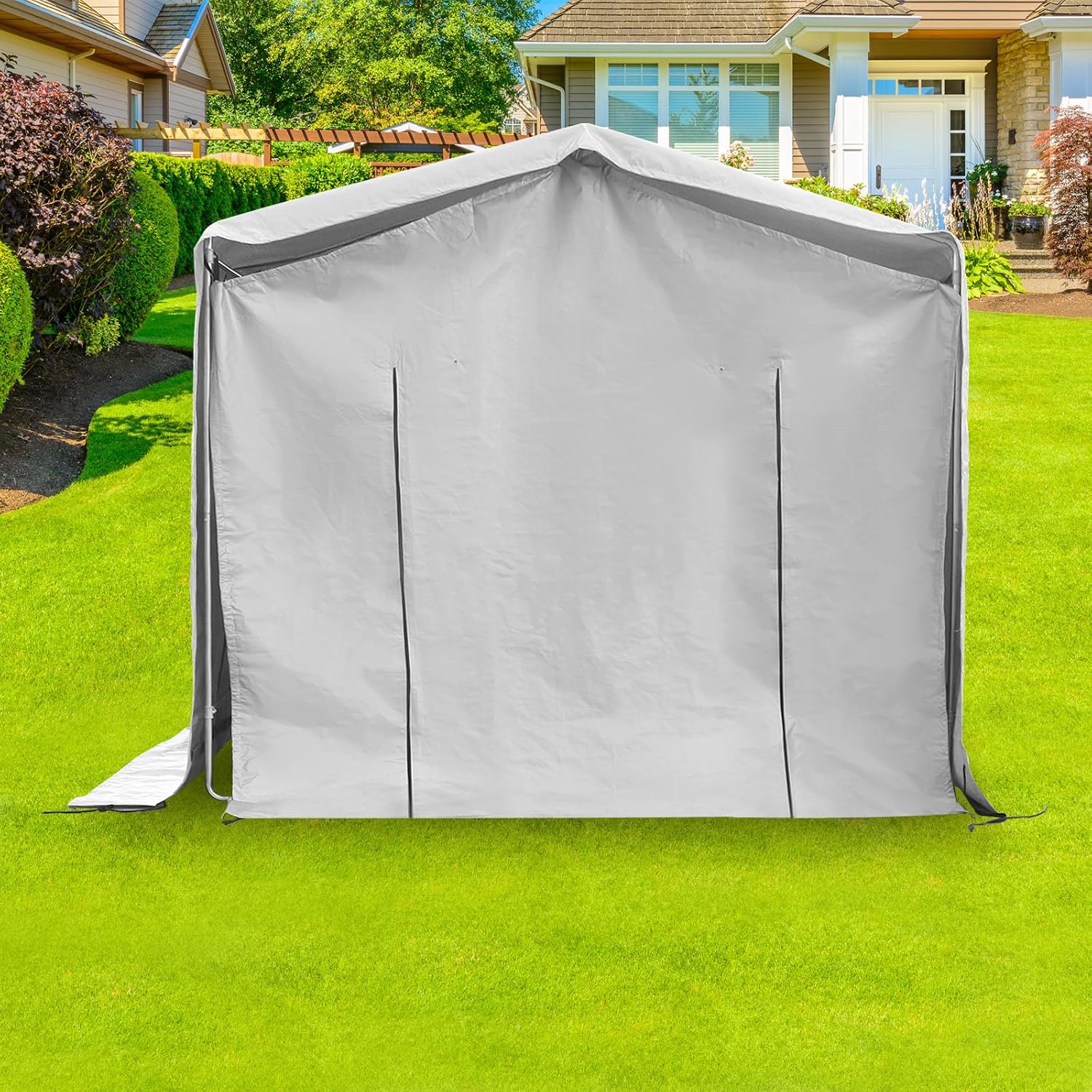 8X8Ft Portable Car Port with Roll-Up Windows Reinforced Portable Garage Heavy Duty Carport Shelter Car Canopy for Outdoor Garden (Grey, 8x8x8Ft)