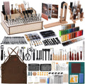 628Pcs Leather Working Tooling Set for Beginners, Starter Working and Tool Supplies with Leather Pony, Tooling Box, Stamping Punching Tools, Sewing Thread, Rivets Kit for DIY Crafts