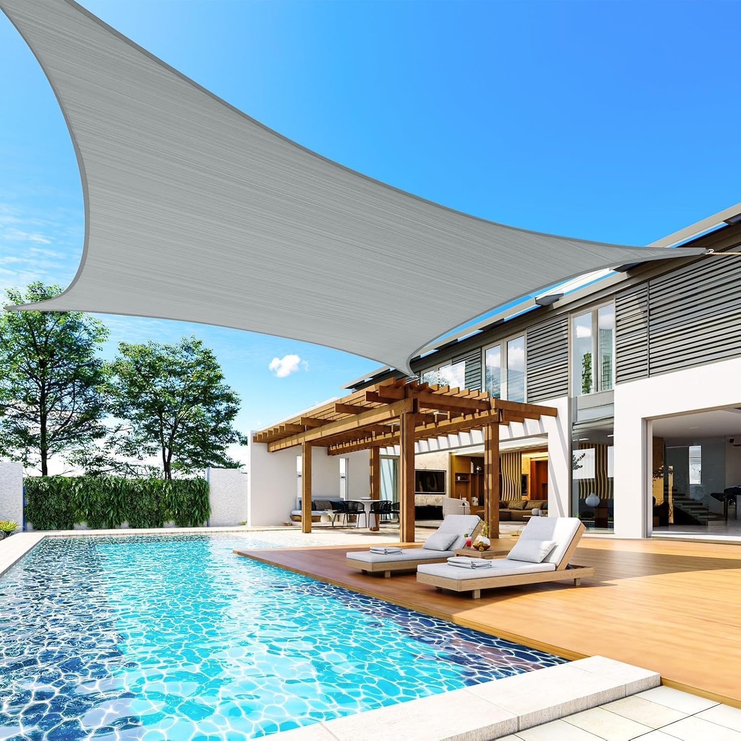 Quictent Large Triangular Sun Shade Sail 24x24x24ft with Hardware Kit, 185GSM HDPE Heavy Duty Top Cover Canopy 98% UV Block for Outdoor Patio Garden Deck Yard (Gray)