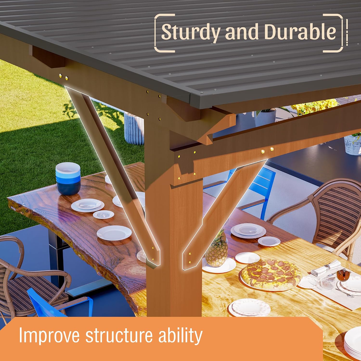 Sturdy Wooden Garden Gazebo with Metal Roof - All-Weather Outdoor Patio Shade Structure for Backyard, Garden, Deck & Poolside