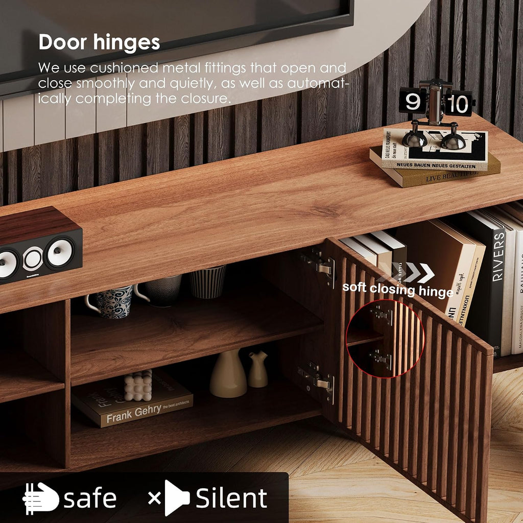 94.48' Mid-Century Modern TV Stand, Walnut Media Console with 4 Storage Cabinets, Entertainment Center for TVs up to 100 Inches, Ideal for Living Room or Bedroom