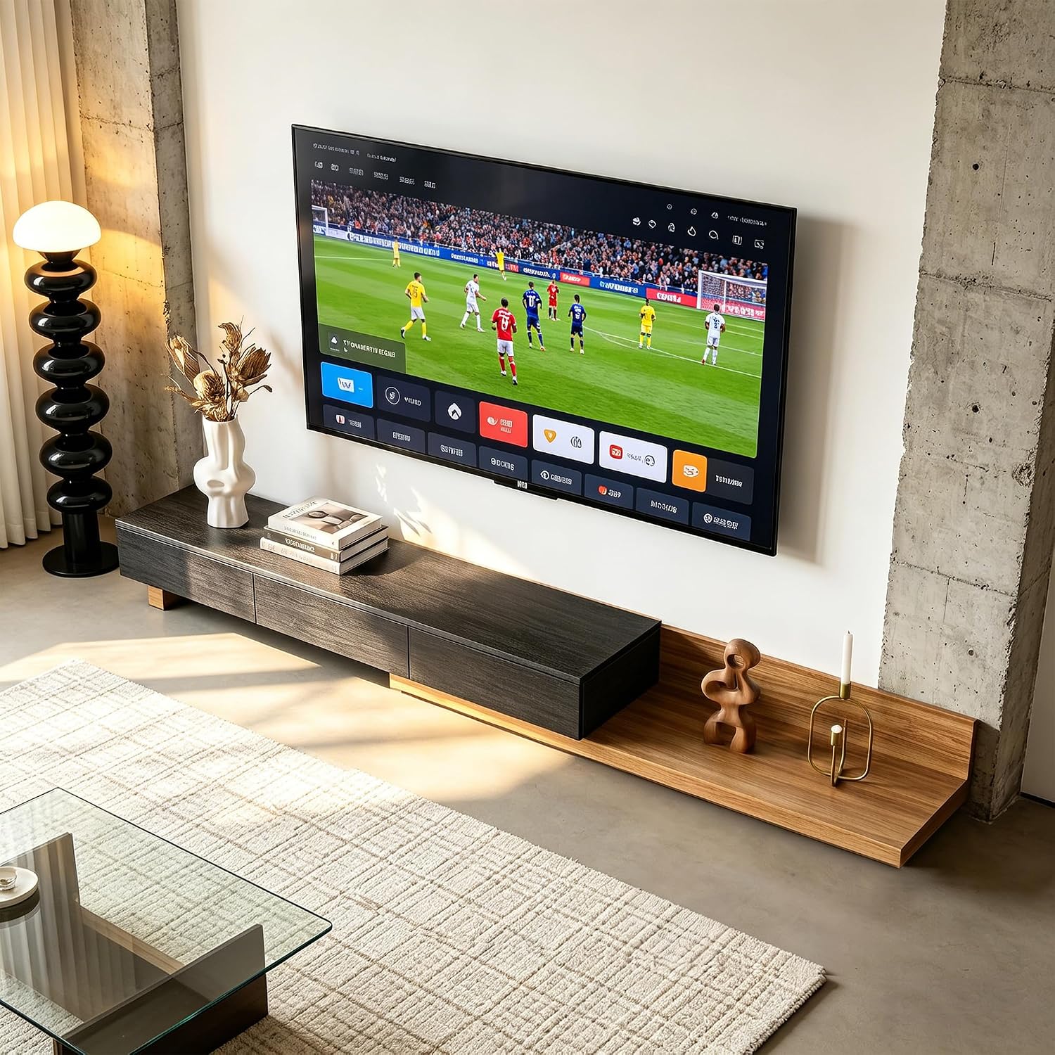 Telescoping TV Cabinet 70.9 to 110.2 Inch Entertainment Center Fits 85 Inch TV with 3 Drawer Media Cabinet Farmhouse Living Room Bedroom Organizer