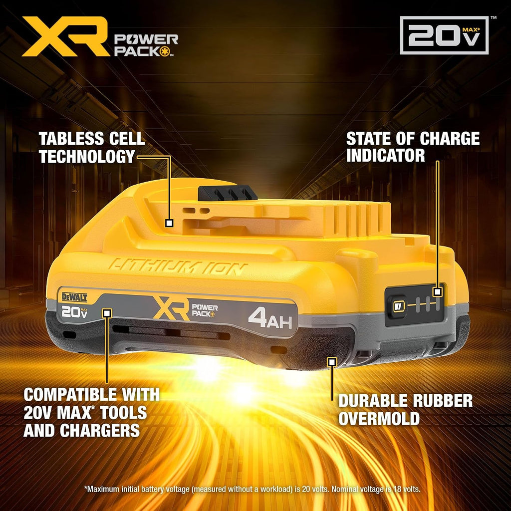 DEWALT 20V MAX Battery and Dewalt Battery Charger Combo XR POWERPACK™ 4Ah , LED Charge Indicator(DCB2104C)