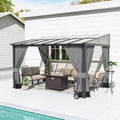 Kurapika 10' x 14' Wall Mount Gazebo Outdoor Pergola, Hardtop Lean to Gazebo Canopy Awnings with Sloped Roof and Sturdy Steel Frame, for Patio, Porch, Deck, Backyard(Grey)