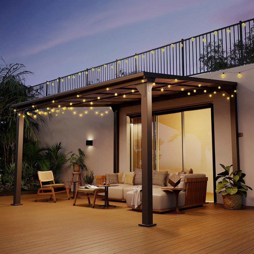 Pamapic 10 * 12FT Pergola,4 * 4 Inch Thickened Pillars & Enlarged Base,Outdoor Hardtop Lean to Gazebo,Wall Mounted Pergola,Pergolas Gazebos Clearance,Aluminum Frame Pergola,UV Resistant Patio Roof