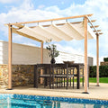 HAPPATIO 10' X 10' Wood-Grain Aluminum Pergola - Adjustable Sun Shade Canopy with Retractable Roof for Backyard, Deck, Patio, by The Pool (Beige)