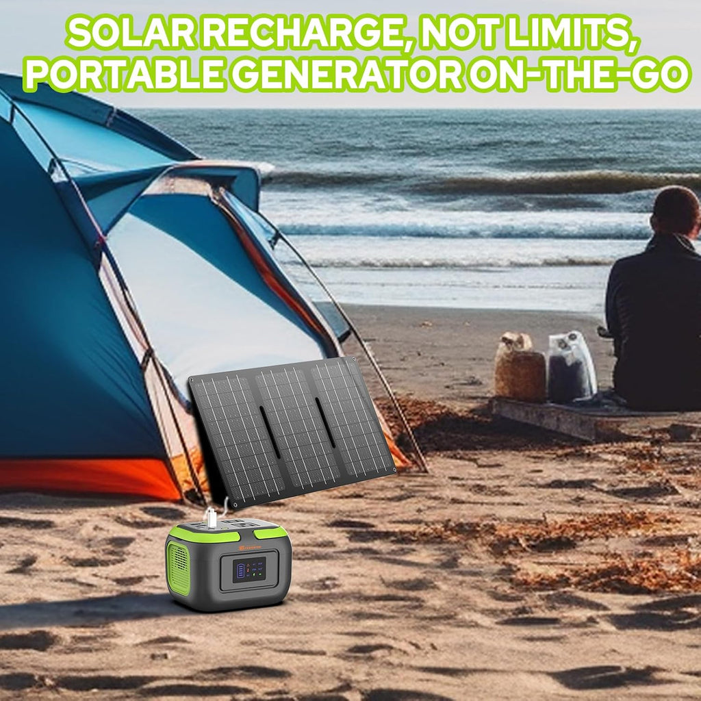 Portable Power Station with Foldable 40W Solar Panel, 300W Solar Powered Generator with Panels,110V AC Outlet Camping Solar Power Bank Generators Battery Pack for Laptop Home RV Outdoor Power Outage