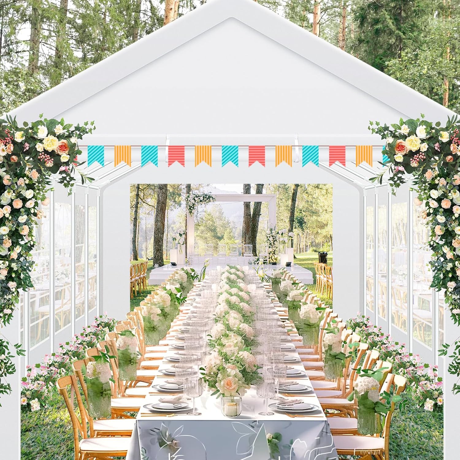 COBIZI 10x30 FT Party Tent Heavy Duty, Large Outdoor Wedding Tents for Parties with 8 Sidewalls & Built-in Sandbags,Waterproof Event Canopy Gazebo Commercial Tent for Carport,Patio,Windproof