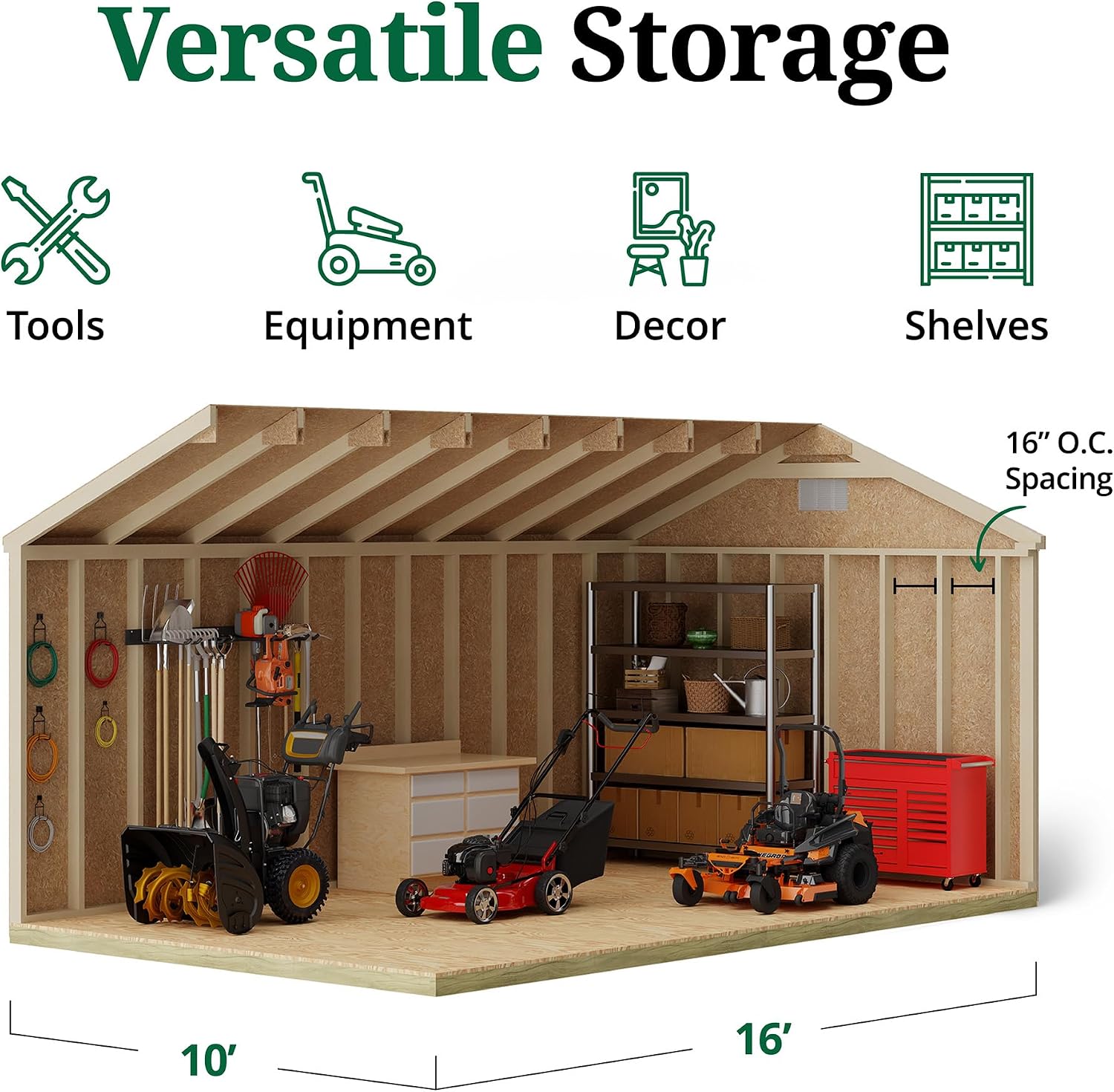 Little Cottage Co. 10x16 Classic Gable Shed with Floor, Outdoor Wood Storage Do-It-Yourself Precut Kit