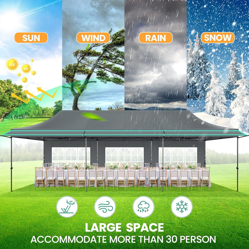 COBIZI 10x30 Pop Up Canopy Tent with Awning & Sidewalls, Heavy Duty Commercial 10X30 Canopy Tents Instant Waterproof, UPF 50+ Sun Shade for Outdoor, Parties, Markets (Gray)