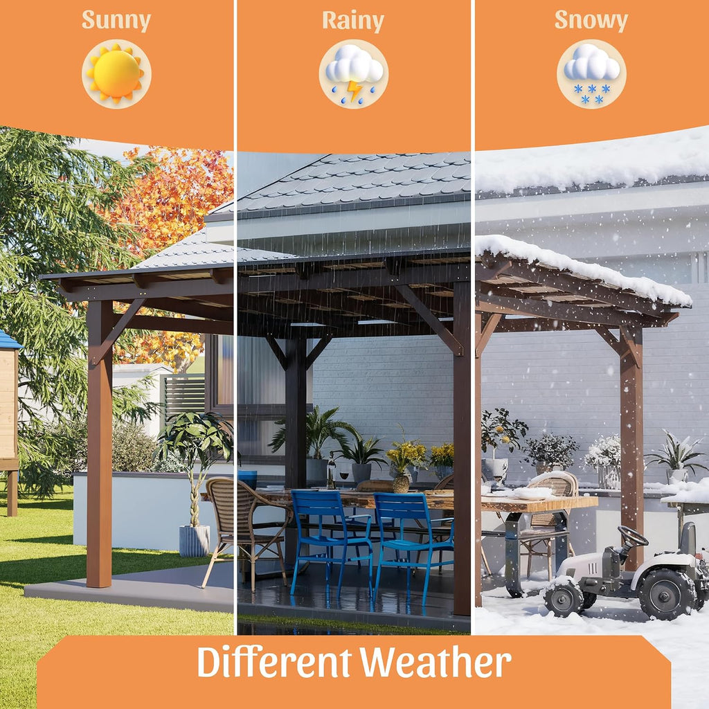 Sturdy Wooden Garden Gazebo with Metal Roof - All-Weather Outdoor Patio Shade Structure for Backyard, Garden, Deck & Poolside