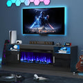 70' Fireplace TV Stand for TVs Up to 80', LED Light Media Console with 36' Electric Heater, Storage Cabinet, Black Entertainment Center for Living Room,Log