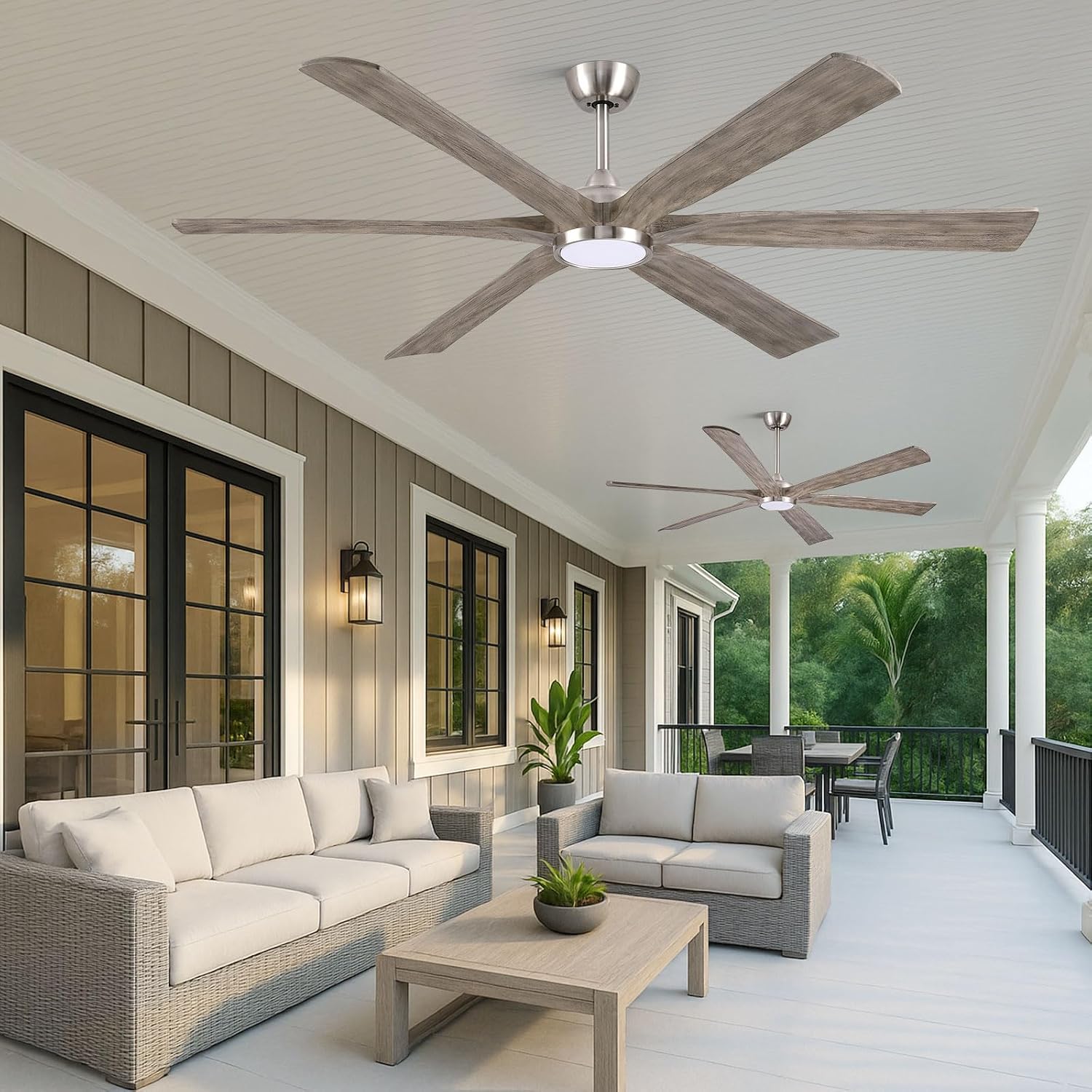 72 Inch Indoor Outdoor Ceiling Fans for Patios with Light Remote -Large Modern Gray Wood Ceiling Fan with Quiet Energy Efficient DC Motor, Dimmable Low Profile Ceiling Fan for Porch Gazebo Garage