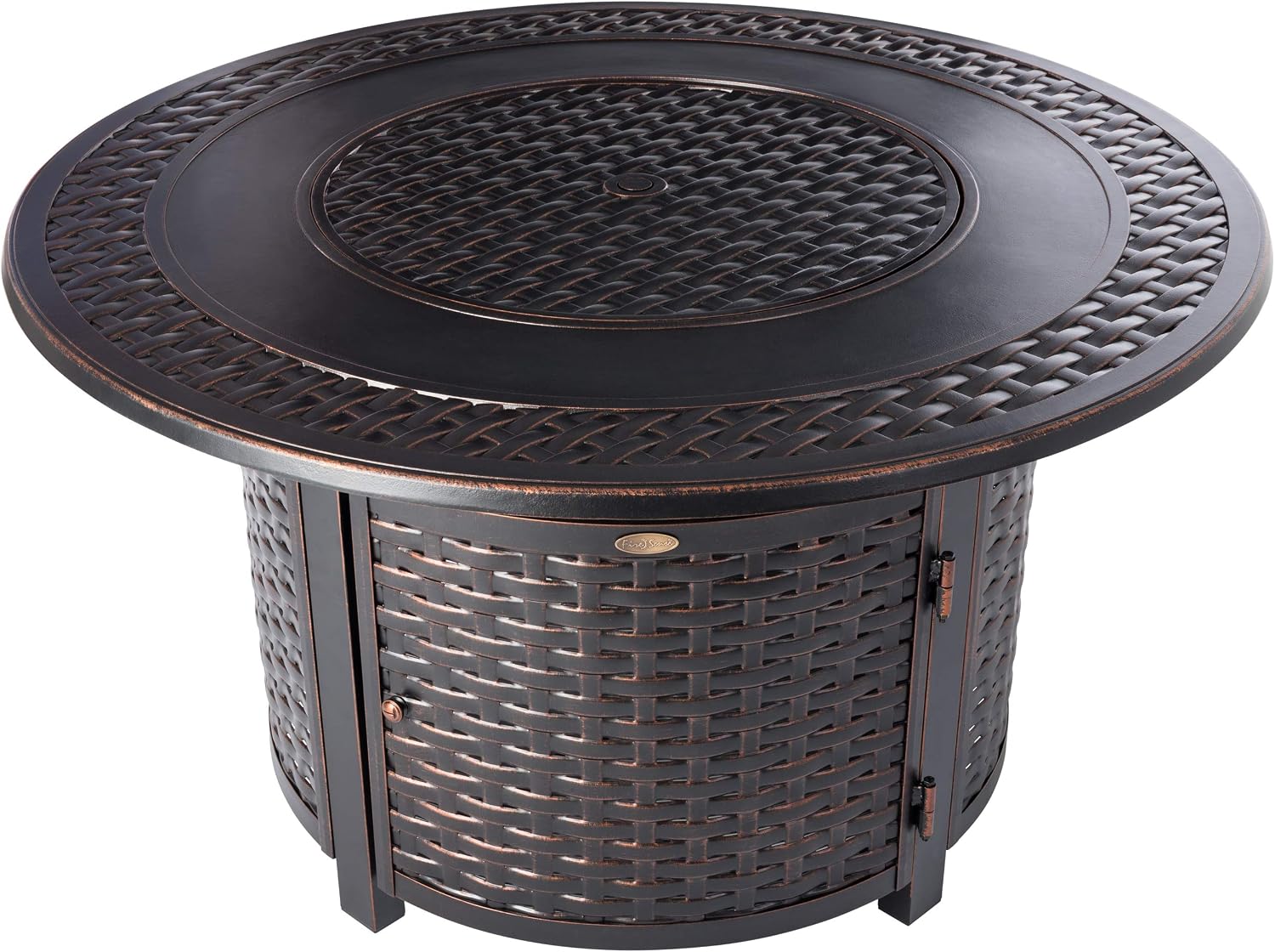 Fire Sense 62195 Bellante Woven Aluminum Convertible Gas Fire Pit Table 55,000 BTU Multi-Functional Outdoor with Fire Bowl Lid, Nylon Weather Cover & Clear Fire Glass - Bronze Finish - Round - 44'