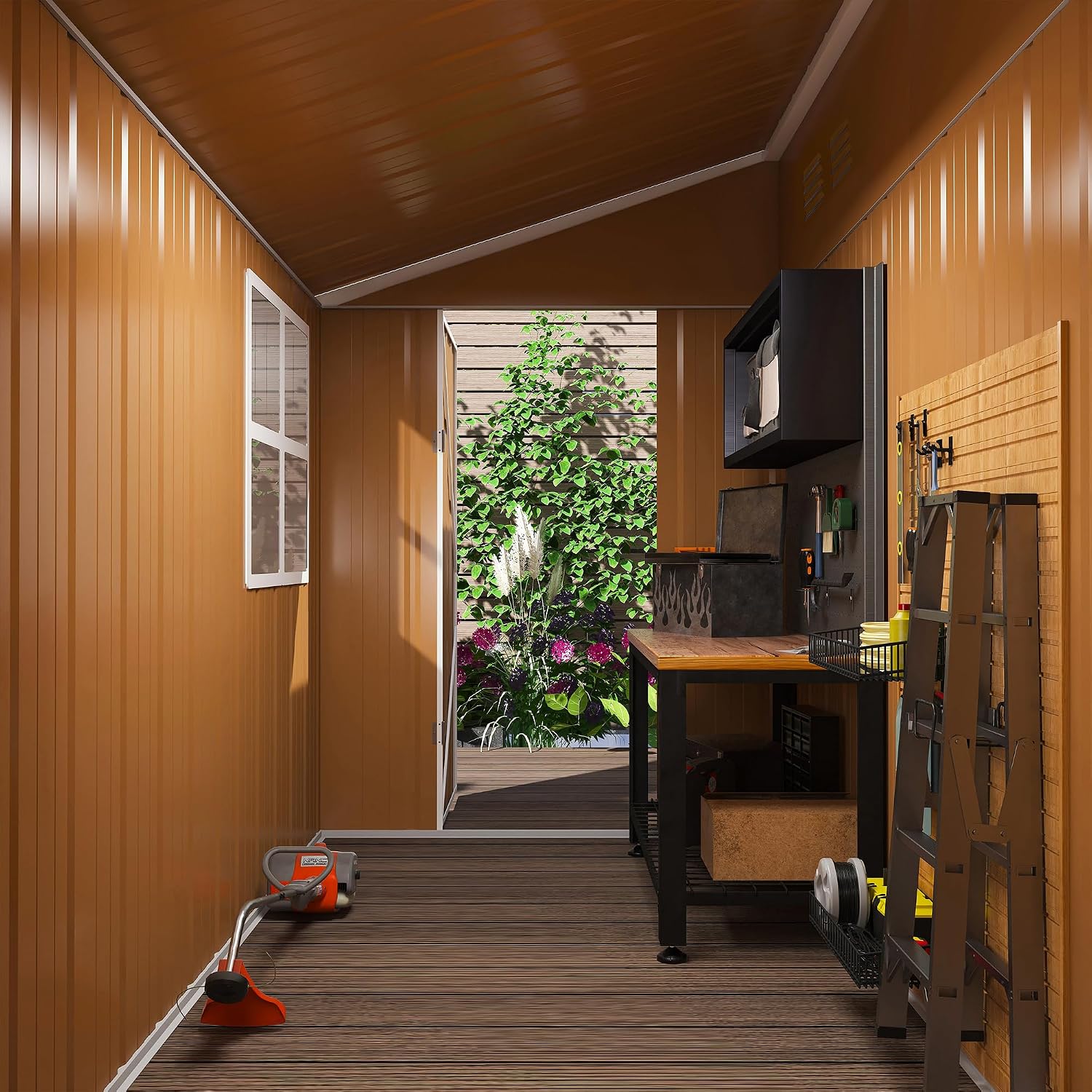 Outdoor Storage Shed, Heavy-Duty Metal Steel Shed with Windows, Lockable Door & Ventilation, Weatherproof Garden Shed for Backyard, Lawn, and Tool Storage (4x8 FT)