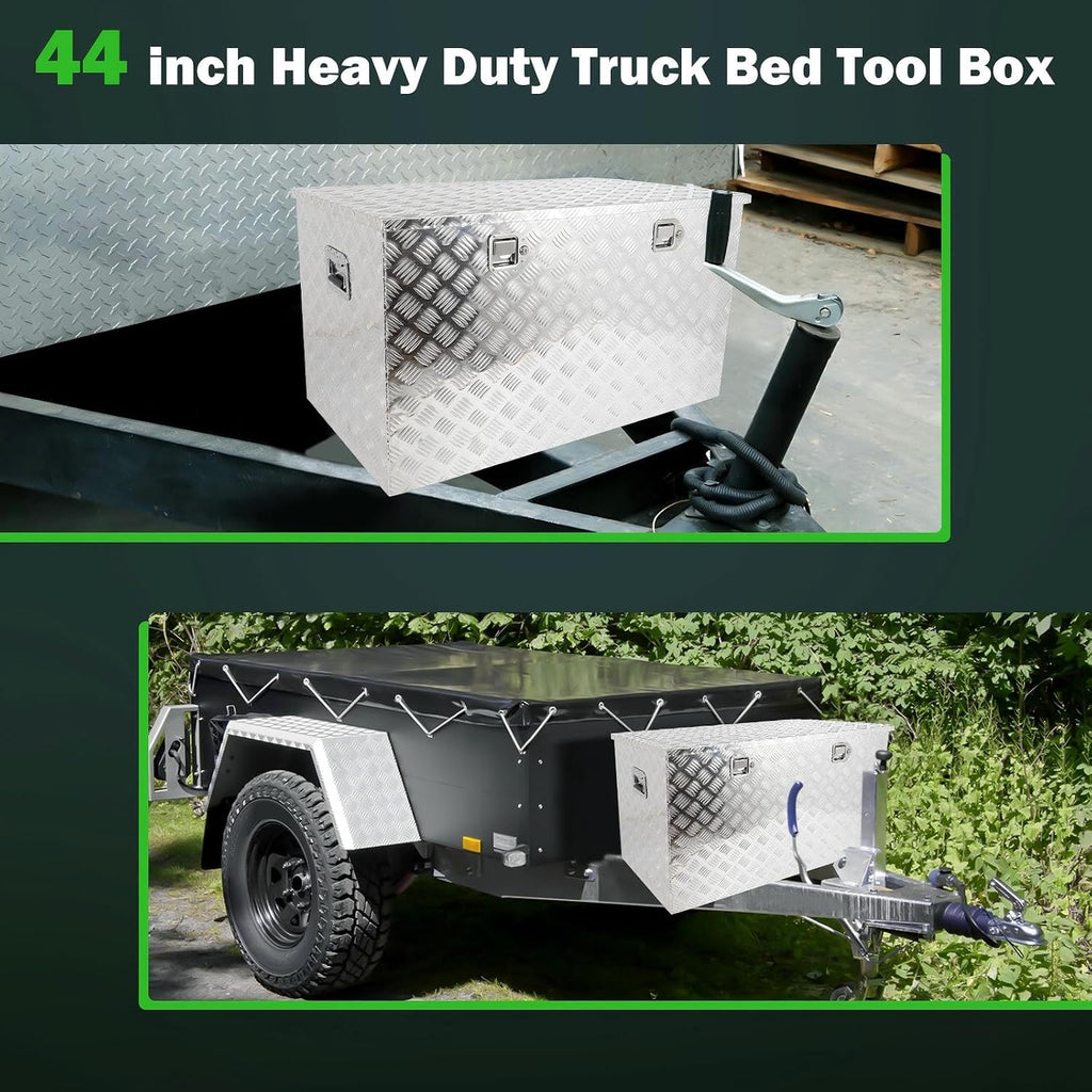 SCITOO 44 Inch Aluminum Diamond Plate Truck Bed Tool Box,Heavy Duty Crossover Storage for Most Full Size Pickups,Lockable Weatherproof Chest,Fits 44' Truck Beds,Easy Access to Load and Unload