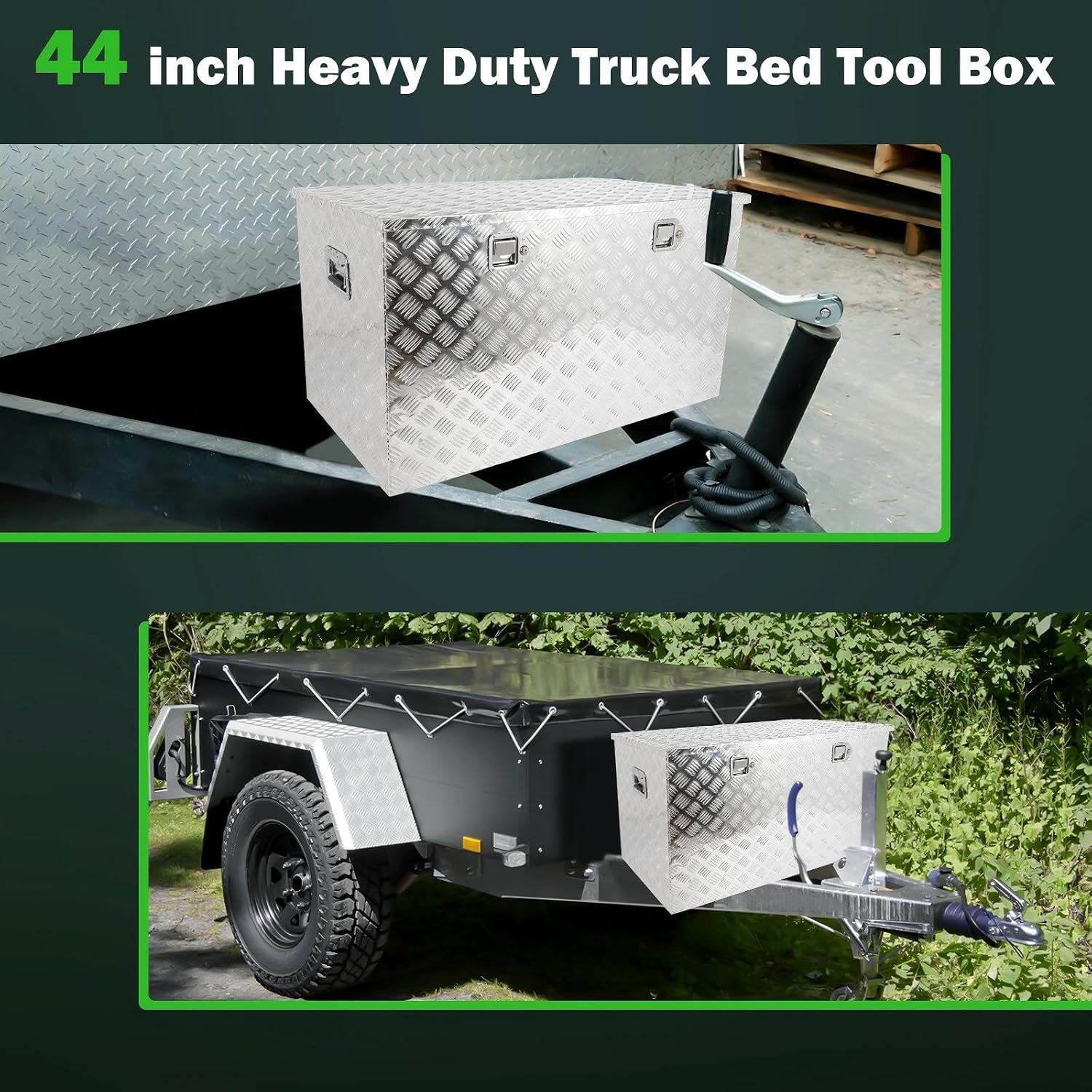 SCITOO 44 Inch Aluminum Diamond Plate Truck Bed Tool Box,Heavy Duty Crossover Storage for Most Full Size Pickups,Lockable Weatherproof Chest,Fits 44' Truck Beds,Easy Access to Load and Unload