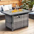 OVIOS 42 Inch Outdoor Patio Fire Pit Table, 50,000 BTU Heater PE Rattan Propane Firepits with Ceramic Tabletop, Waterproof Cover, Steel Lid and Lava Rock, Rectangular, Grey