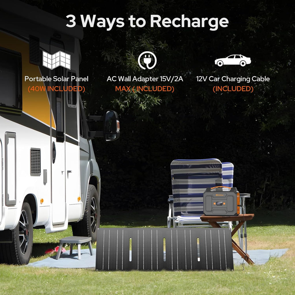 100W Portable Power Station with Foldable Solar Panel, 110V Camping Power Bank with AC Outlet, Rechargeable Battery Solar Generator Power supply for Smart Device Outdoor RV Travel, Emergency Backup