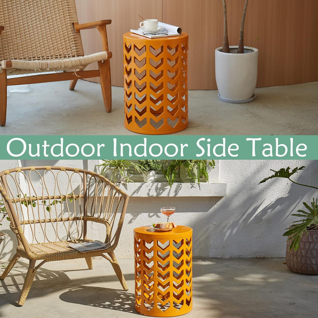 Y&M Set of 3 Metal Round Table, Coffee Table End Table for Indoor Outdoor Multifunctional Use, Heavy Duty Metal Plant Stand Decorative Garden Stool- Orange