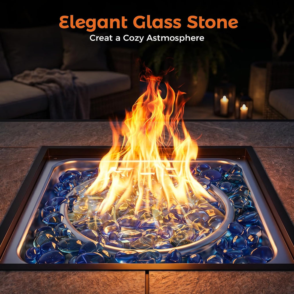 BALI OUTDOORS Propane Gas Fire Pit Table 32 inch 50,000 BTU Square Gas Firepits for Outside, Brown