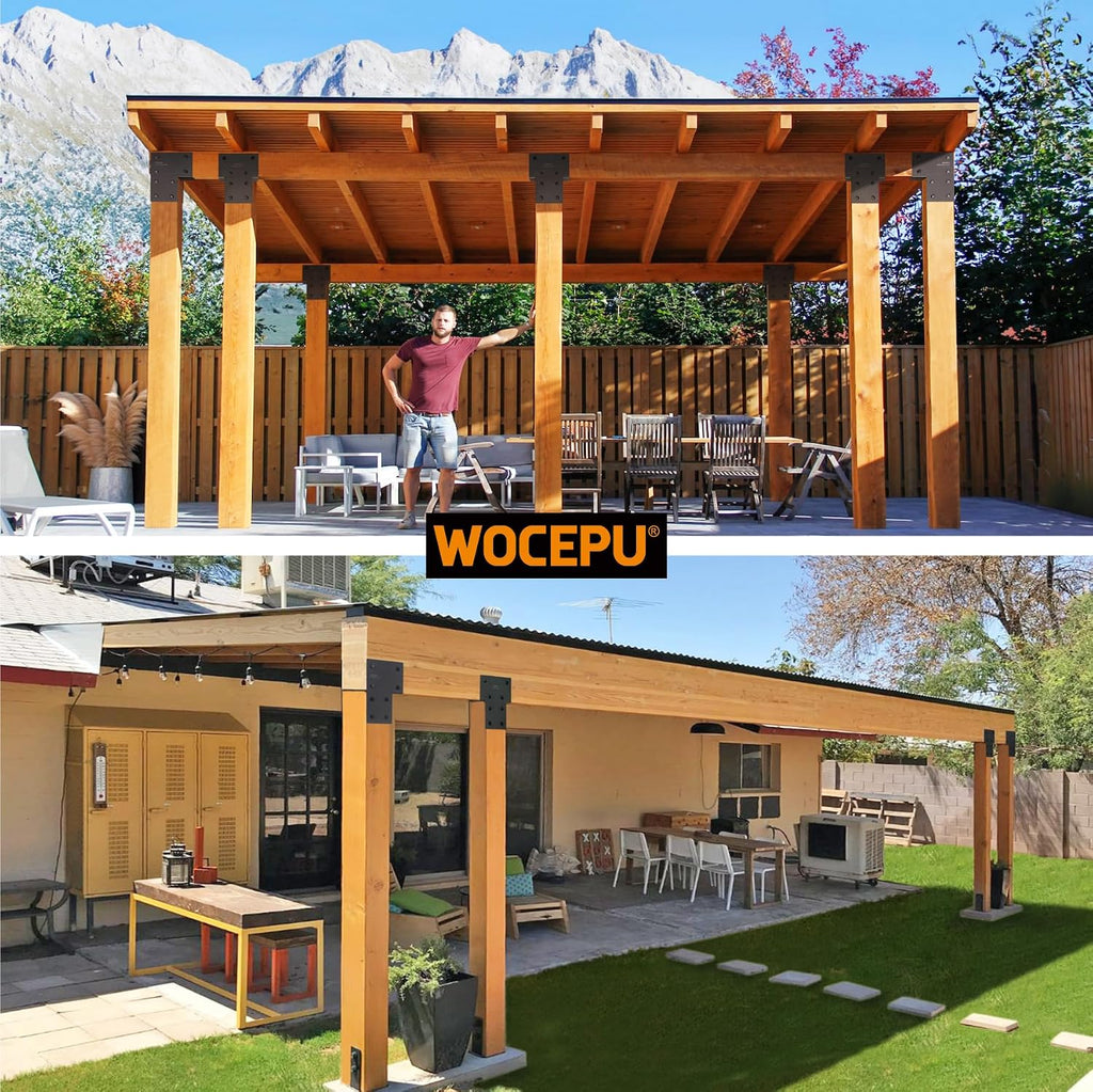 4 Pack Heavy Duty 6x6 (Actual 5.5'x5.5') Stainless Steel End Post Caps Tie Bracket , Fit Connecting Wood Gazebo, Deck Patio Post and Wood Beams Bracket (Dark Ggray)