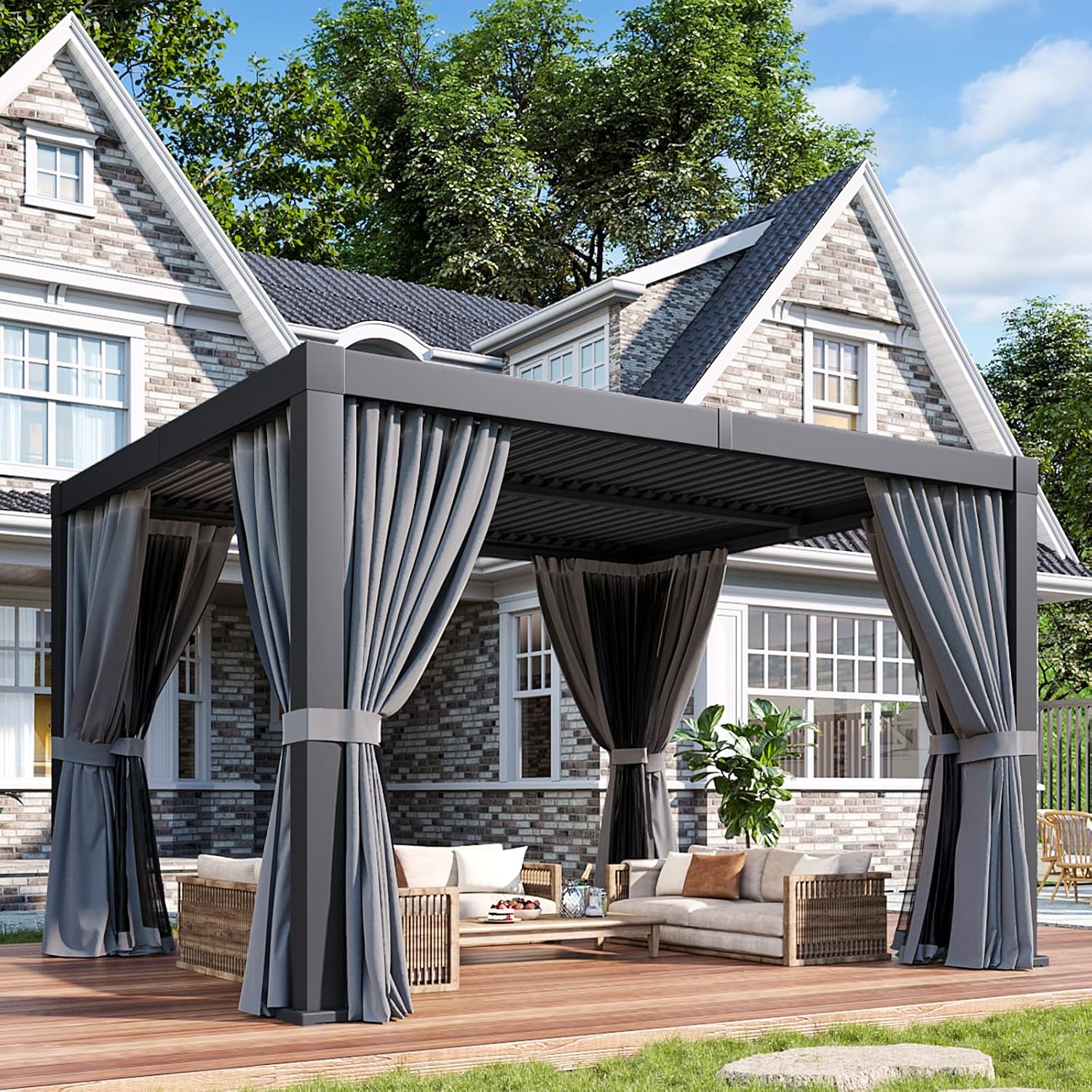 Louvered Pergola 10FTx 12FT Outdoor Aluminum Pergola with Adjustable Top for Decks, Gardens and Backyards, Gray
