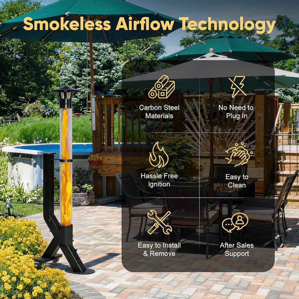Rayzi Rocket Stove 72 Inch, Smokeless Wood Pellet Patio Heater with Wheels, Wood Pellet Fire Pits for Outside with Rain Cap, Pellet Heater for Patio/Garden/Backyard/Bonfire Party/Beach