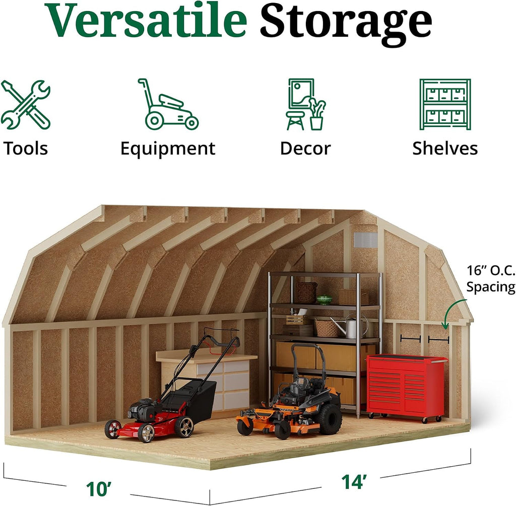 Little Cottage Co. 10x14 Classic Gambrel Barn with 4 ft. Sidewalls with Floor, Outdoor Wood Storage Shed Do-It-Yourself Precut Kit