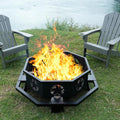45 inch Large Fire Pit, Outdoor Fire Pit with Heavy Duty Construction, Wood Burning Fire Pits for Outside Octagonal Firepit for Camping, Backyard, Patio, Black