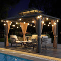 12'x10' Aluminum Permanent Hardtop Gazebo with Double Roof, Includes Removable Curtains & Mosquito Netting for Patio, Garden, and Backyard Use