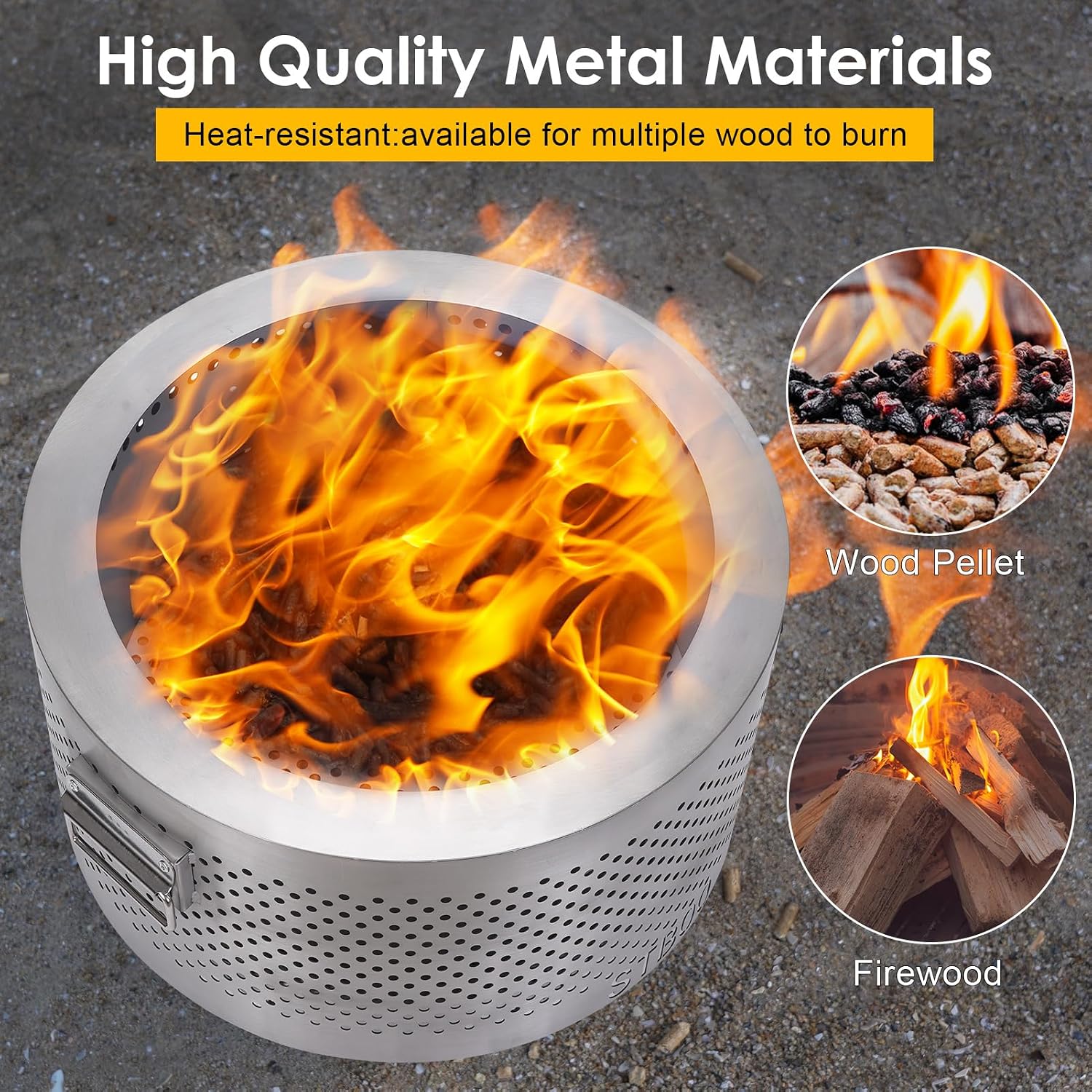 20Inch Large Firepit - Fire Pits for Outside with Portable Carrying Storage, Outdoor Fireplace for Camping Picnic Backyard Beach,Stainless, L