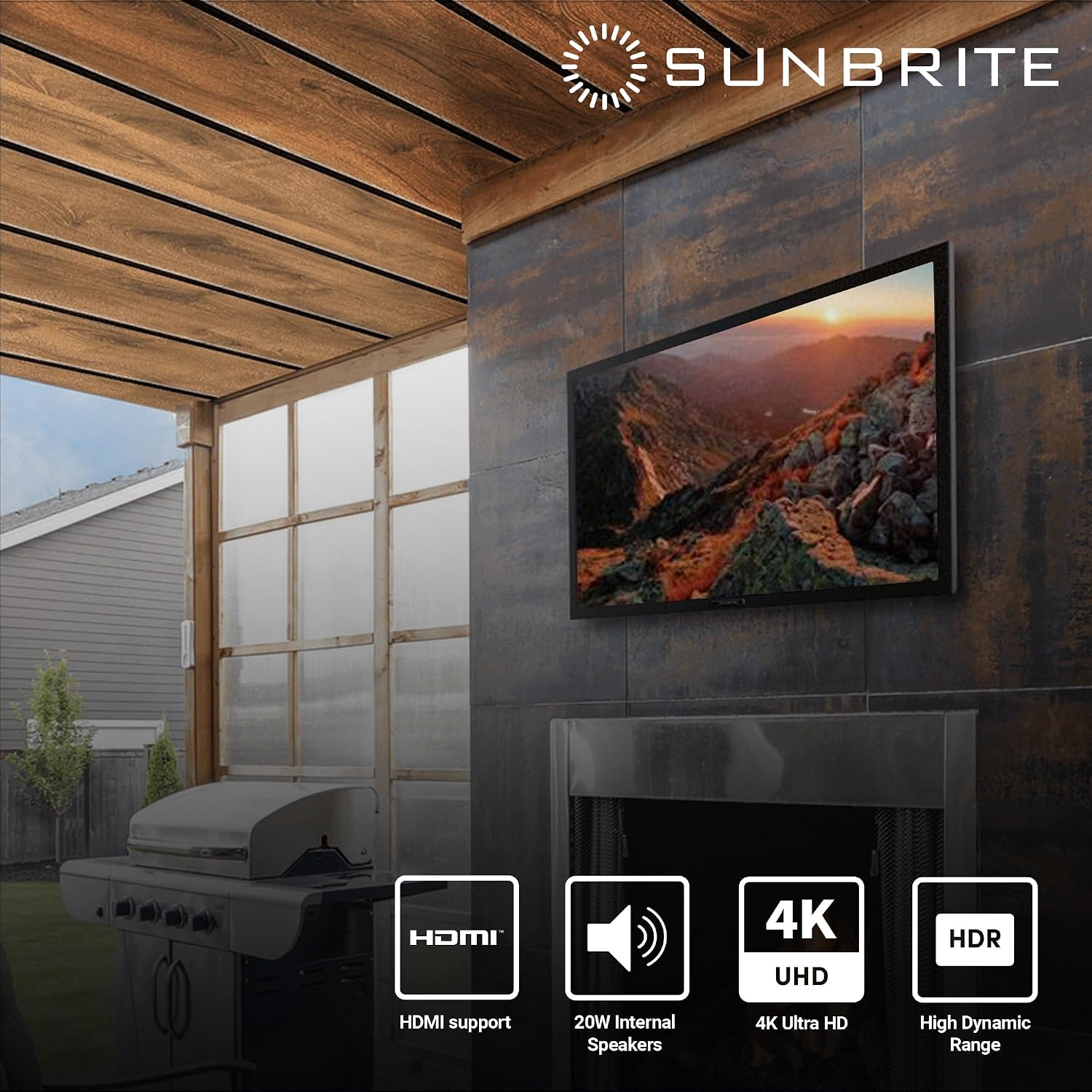 SunBrite Veranda 2 Series 55-inch Full Shade Outdoor TV | 4K Ultra HD HDR LED Weatherproof Television - Direct Lit LED Screen with All-Weather Remote (SB-V-55-4KHDR-BL)