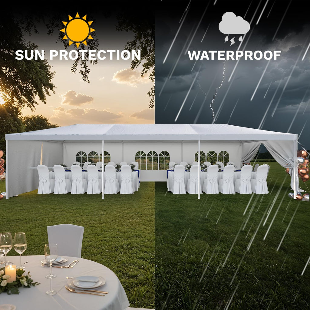 Devoko 10'x30' Heavy Duty Outdoor Canopy Tent, Waterproof Wedding Party and Events Tent with UV Protection & Sidewalls, Wind Resistant Portable Gazebo for Backyard, Patio, White