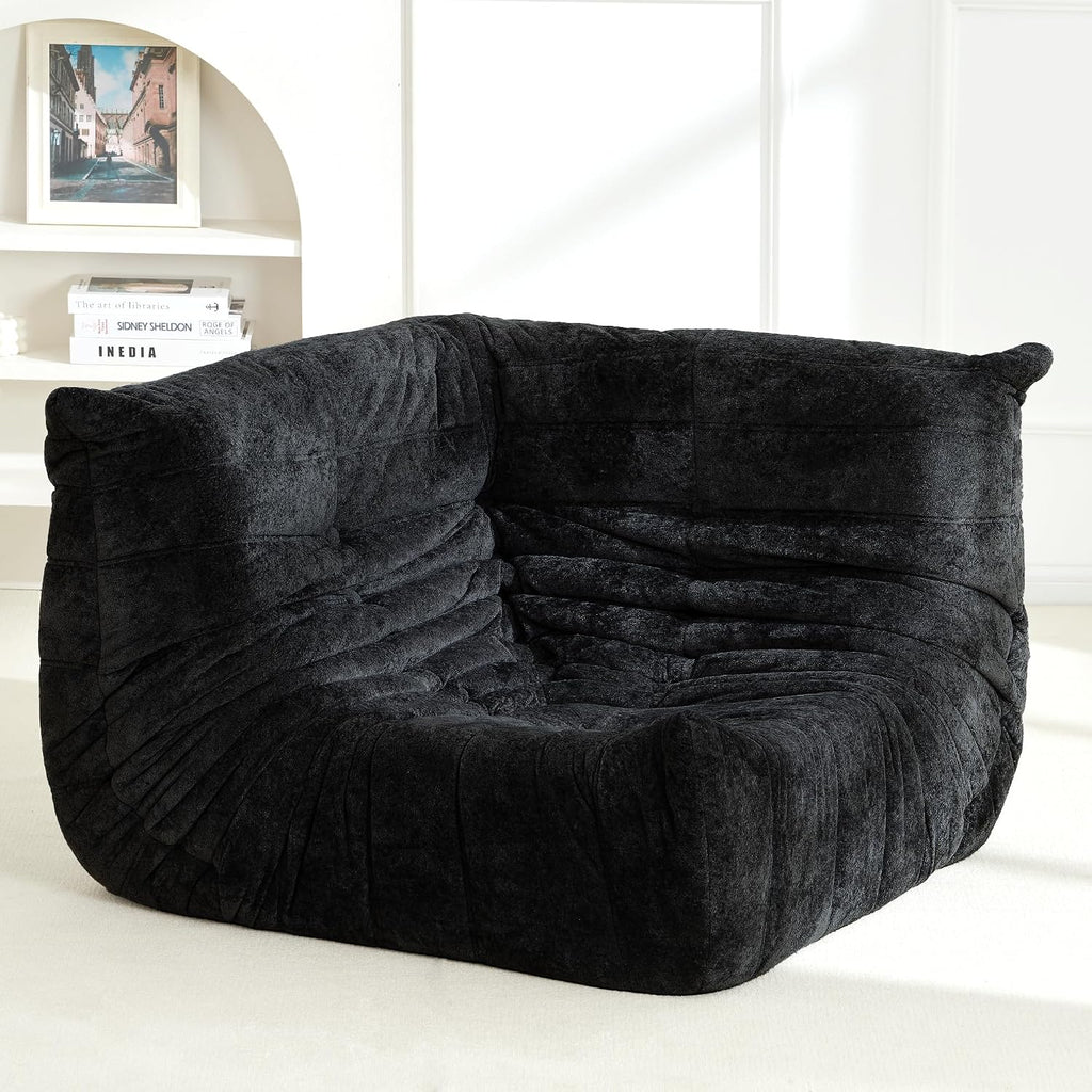 Homguava Bean Bag Chair, Giant Beanbag Chairs for Adults, Memory Foam Fireside Chair, Large Lazy Floor Sofa, Corner Chair with High-Rebound Foam, Lounge Chair for Living Room, Bedroom (Black, Corner)