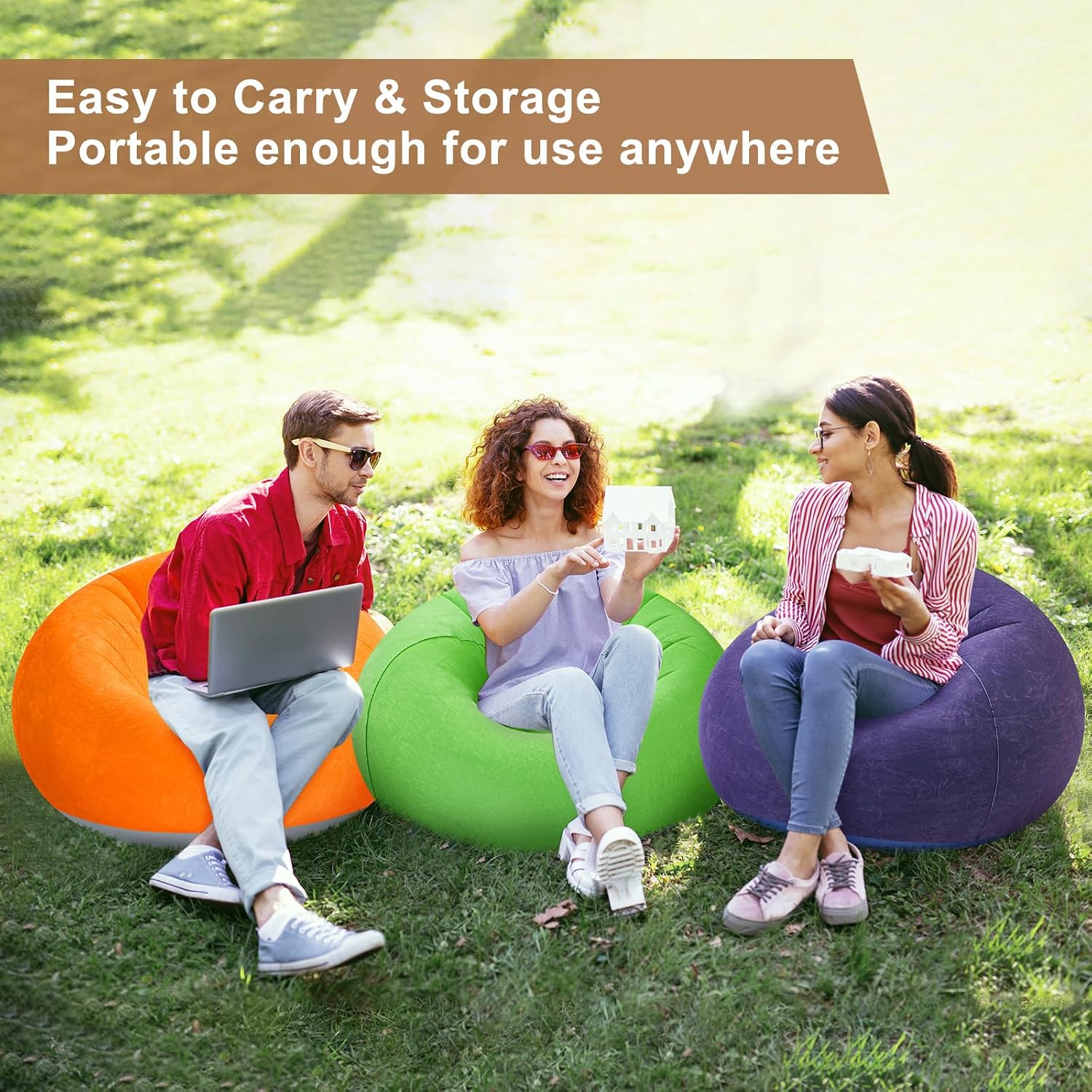 Realspring 6 9 12 Pcs Inflatable Bean Bag Chairs for Adults with Electric Air Pump, Blow up Couch Folding Portable Inflatable Couch Lazy Sofa for Outdoor Movie Night Camping(Colorful,6 Pcs)